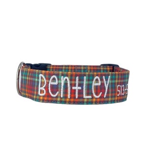 Autumn Plaid Dog Collar, Embroidered Dog Collar, Personalized Dog Collar, Fall Dog collar, Plaid Dog Collar, Thanksgiving Collar, Custom dog