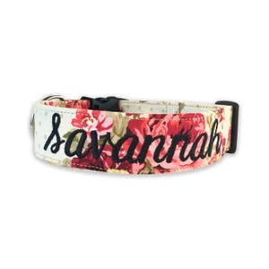 Dog Collar, Embroidered Dog Collar, Personalized Dog Collar, Floral Dog Collar, Collar, rose Collar, flower dog collar