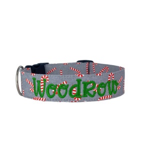 Christmas Dog Collar, Gingerbread Dog Collar, Embroidered Dog Collar, Engraved Dog Collar, Custom Christmas Collar, Candy Cane Collar