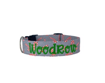 Christmas Dog Collar, Gingerbread Dog Collar, Embroidered Dog Collar, Engraved Dog Collar, Custom Christmas Collar, Candy Cane Collar