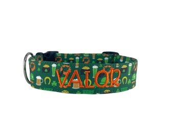 St. Pattys Day Dog Collar, Personalized Collar, Embroidered Collar, Dog Collar, Shamrock Dog Collar, St. Patrick's Day Dog Collar