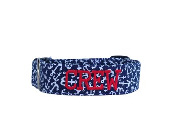 Anchor Dog Collar, Sailor Dog Collar, Summer Dog Collar, Embroidered Dog Collar, Engraved Dog Collar, Personalized Dog Collar