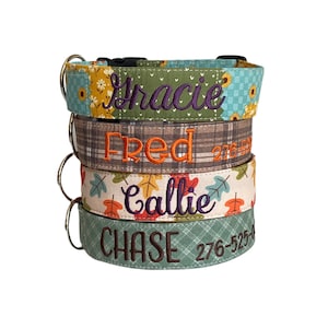 Fall Collar, Embroidered Dog Collar, Personalized Dog Collar, Bear Dog Collar, Custom Collar, Buffalo Plaid Dog Collar, Engraved Collar