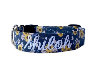 Sunflower Dog Collar, Embroidered Dog Collar, Personalized Dog Collar, Floral Dog Collar, Collar, Custom Dog Collar, Engraved Collar