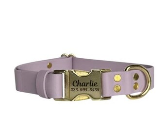 Lavender Engraved Buckle Biothane Dog Collar, Personalized Waterproof Collar, Personalized Biothane Dog Collar