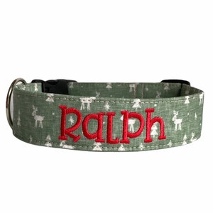 Personalized Dog Collar, Embroidered Dog Collar, Custom Dog Collar, Reindeer Dog Collar, Holiday Dog Collar, Christmas Dog Collar