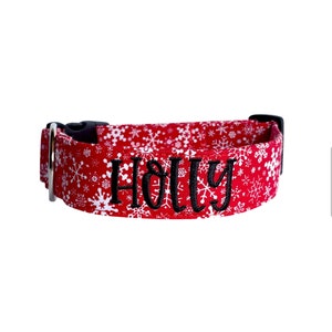 Christmas Dog Collar, Embroidered Dog Collar, Personalized Dog Collar, Snowflake dog collar, Custom Dog Collar, Engraved Collar, Dog ID