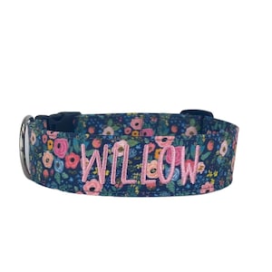 Floral Dog Collar, Embroidered Dog Collar, Personalized Dog Collar, Custom Dog Collar, Engraved Dog Collar, Summer Collar, Spring Dog Collar