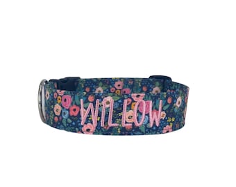 Floral Dog Collar, Embroidered Dog Collar, Personalized Dog Collar, Custom Dog Collar, Engraved Dog Collar, Summer Collar, Spring Dog Collar