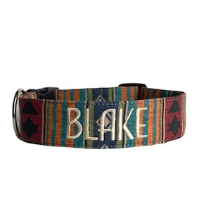 Southwestern Dog Collar, Aztec Dog Collar, Fall Dog Collar, Embroidered Dog Collar, Engraved Dog Collar, Personalized Dog Collar, Custom