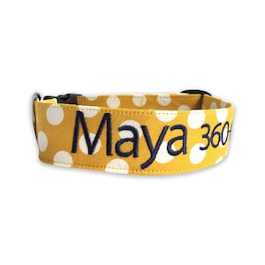 Yellow Polka Dot Dog Collar, Personalized Dog Collar, Embroidered Dog Collar, Yellow Dog Collar, polka dot Dog Collar, Dog Collar