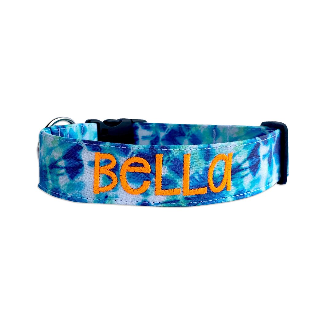 Dog Collar, Embroidered Dog Collar, Personalized Dog Collar, Blue and ...