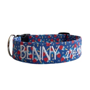 Popsicle Dog Collar, Embroidered Dog Collar, Personalized Dog Collar, Custom Dog Collar, 4th of July Collar, Tie Dye Dog Collar