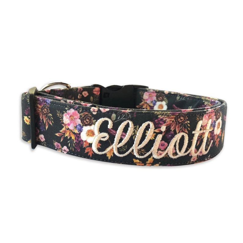 Fall Floral Dog Collar Embroidered Dog Collar Personalized Etsy