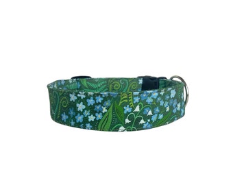 Spring Dog Collar, Embroidered Dog Collar, Personalized Dog Collar, Bluebelle Dog Collar, Custom Dog Collar, Engraved Dog Collar