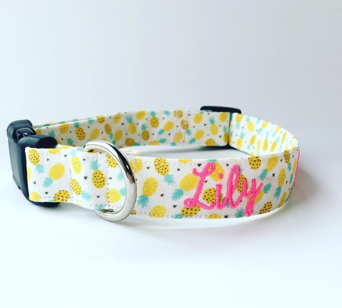 Pineapple Dog Collar Embroidered Dog Collar Personalized Dog Etsy