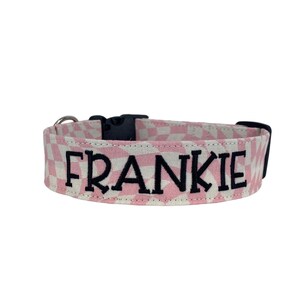 Pink Checker Dog Collar, Girl Dog Collar, Custom Trendy Dog Collar, Embroidered Dog Collar, Custom Dog Collar, Personalized Dog Collar