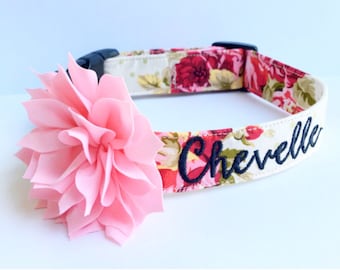 Dog Collar, Embroidered Dog Collar, Personalized Dog Collar, Floral Dog Collar, Collar, rose Collar, flower dog collar