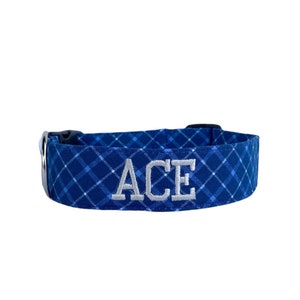 Blue Plaid Dog Collar, Fall Dog Collar, Embroidered Dog Collar, Engraved Dog Collar, Personalized Dog Collar, Custom Dog Collar