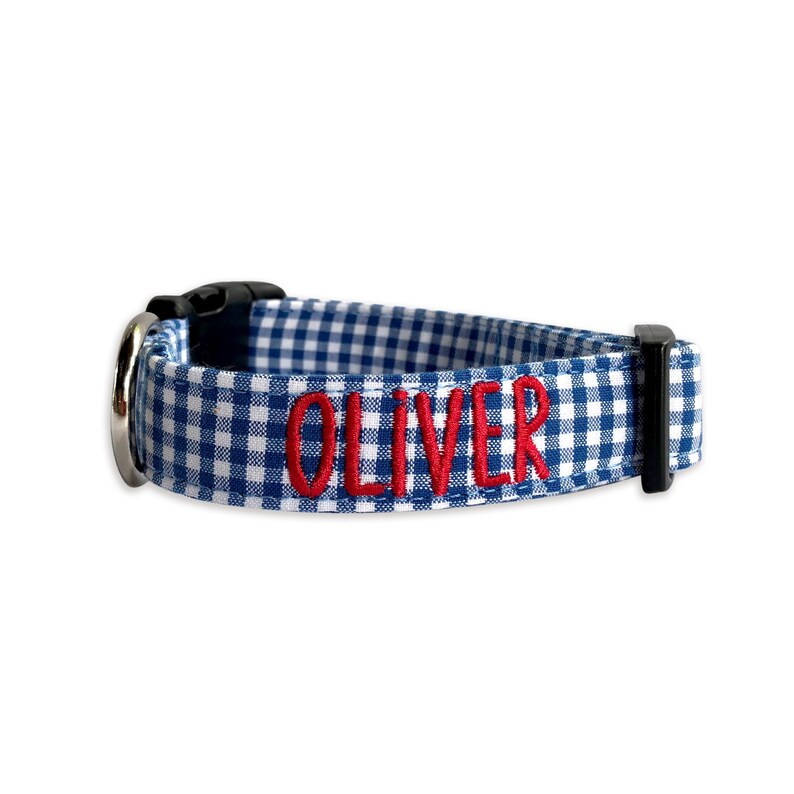 Collier pour chien vichy bleu, collier pour chien personnalisé, collier pour chien brodé, collier pour chien personnalisé, collier d'été pour chien, collier bleu, collier gravé image 3