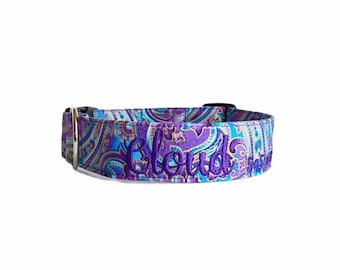 Dog Collar, Embroidered Dog Collar, Personalized Dog Collar, Paisley Dog Collar, Purple Collar, Personalized Collar, Custom Collar