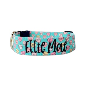 Valentines Dog Collar, Embroidered Dog Collar, Personalized Dog Collar, Heart Dog Collar, pink dog Collar, Personalized Collar