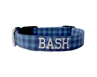 Dog Collar, Embroidered Dog Collar, Personalized Dog Collar, Buffalo Plaid Dog Collar, Blue Plaid Collar, Custom Dog Collar, Fall Dog Collar