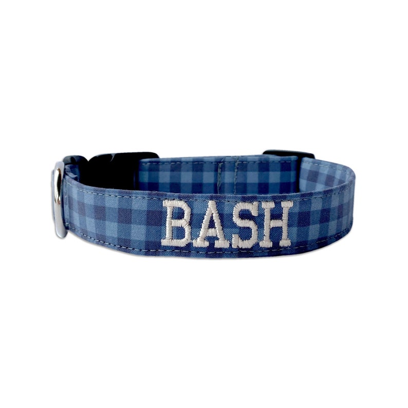 Dog Collar, Embroidered Dog Collar, Personalized Dog Collar, Buffalo Plaid Dog Collar, Blue Plaid Collar, Custom Dog Collar, Fall Dog Collar image 1