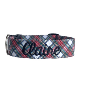 Personalized Dog Collar, Embroidered Dog Collar, Custom Dog Collar, Christmas Plaid Dog Collar, Holiday Dog Collar, Christmas Dog Collar