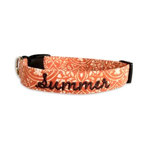 Fall Dog Collar, Fall Bohemian Collar, Embroidered Dog Collar, Personalized Dog Collar, Floral Dog Collar, Fall Collar, Spiced Orange Collar