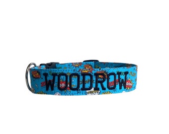 Boom Pow Comic Dog Collar, Embroidered Dog Collar, Personalized Dog Collar, Engraved Dog Collar, Custom Dog Collar, Boy Dog Collar, Dog ID