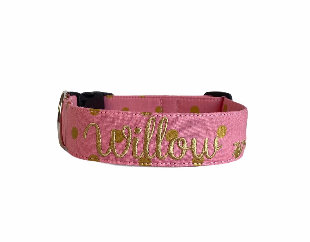 Dog Collar, Embroidered Dog Collar, Personalized Dog Collar, Gold Dot