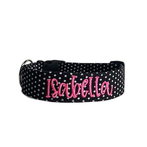 Black Polka Dot Dog Collar, Embroidered Dog Collar, Personalized Dog Collar, Personalized dog collar, Custom Dog Collar, Engraved Collar