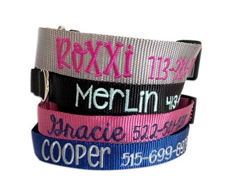Personalized Dog Collar, Embroidered Dog Collar, Nylon Collar with Name and phone, Custom Dog Collar, Cat Collar