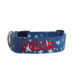 4th of July Dog Collar, Stars Dog Collar, Embroidered Dog Collar, Engraved Dog Collar, Personalized Dog Collar, Custom Dog Collar