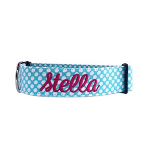 Spring Collar, Embroidered Dog Collar, Personalized Dog Collar, Polka Dot Dog Collar, Custom Dog Collar, Engraved Dog Collar, Dog Tag