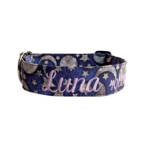 Collier pour chien Luna, Collier pour chien lune, Collier pour chien brodé, Collier pour chien personnalisé, Collier pour chien personnalisé, Collier pour chien étoiles, Collier gravé