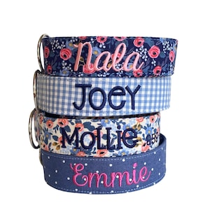 Embroidered Dog Collar, Personalized Dog Collar, Floral Dog Collar, Collar, Polka Dot Collar, Engraved Collar, Custom Dog Collars, Gingham