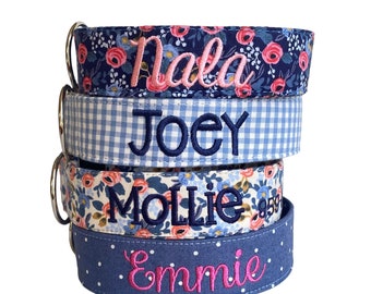 Embroidered Dog Collar, Personalized Dog Collar, Floral Dog Collar, Collar, Polka Dot Collar, Engraved Collar, Custom Dog Collars, Gingham