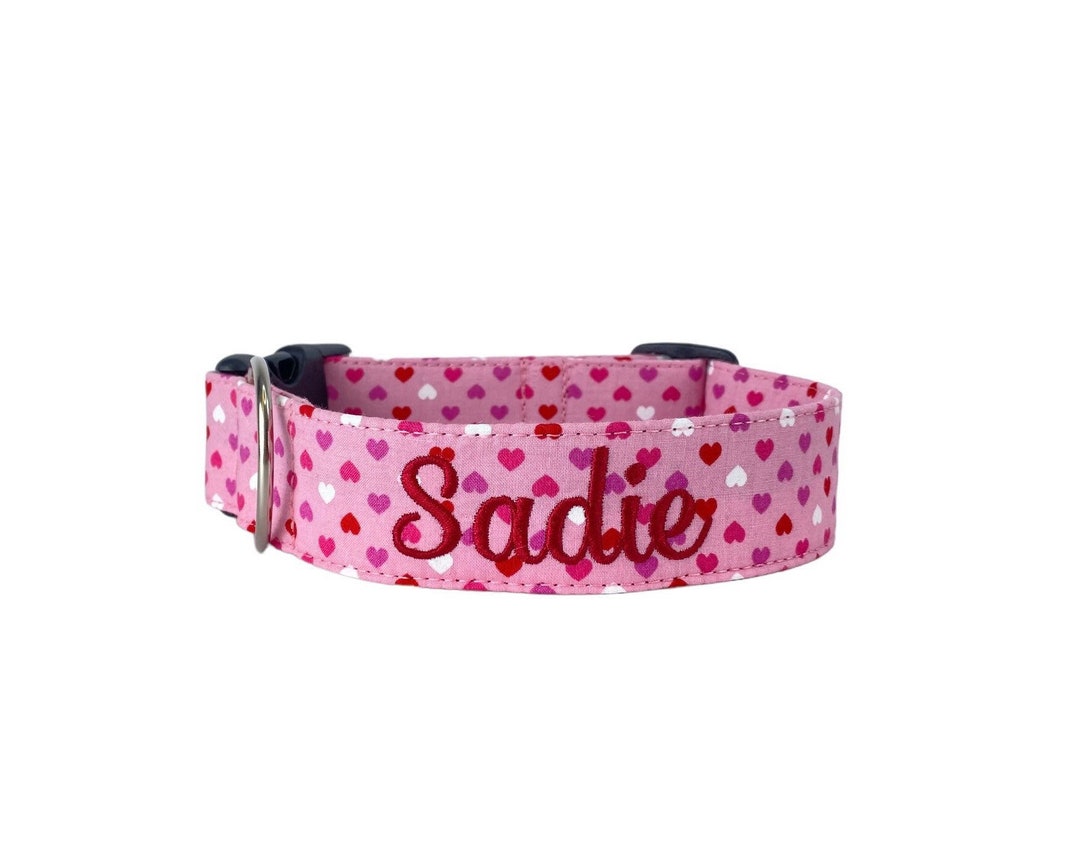 Valentines Dog Collar, Embroidered Dog Collar, Personalized Dog Collar, Heart Dog Collar, Pink