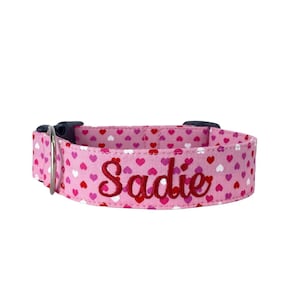 Valentines Dog Collar, Embroidered Dog Collar, Personalized Dog Collar, Heart Dog Collar, Pink Dog Collar, Custom Valentines Day Dog Collar