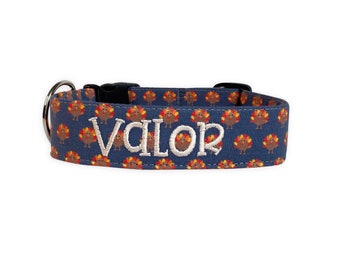 Thanksgiving Dog Collar, Embroidered Dog Collar, Engraved Dog Collar, Personalized Dog Collar, Dog Collar, Turkey Dog Collar