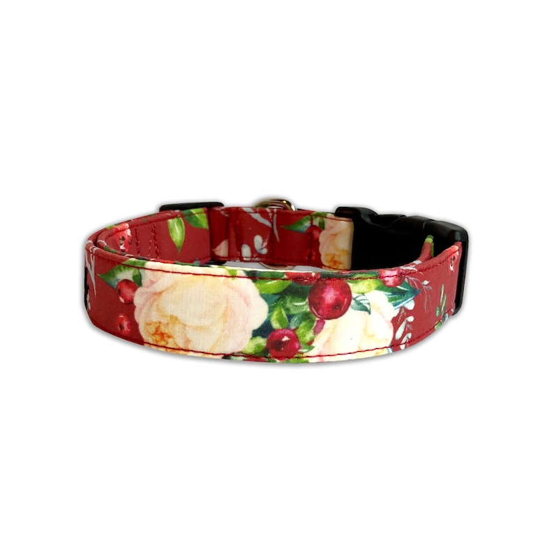 Cranberry Christmas Floral Dog Collar Embroidered Dog Collar Etsy