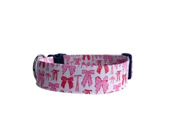 Bow Dog Collar, Embroidered Dog Collar, Personalized Dog Collar, Girl Dog Collar, Custom Dog Collar, Pink Bow Dog Collar