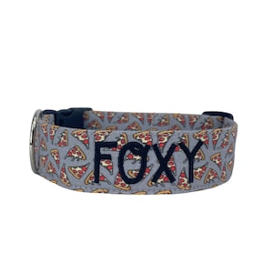 Pizza Dog Collar, Embroidered Dog Collar, Personalized Dog Collar, Custom Dog Collar, Large Dog Collar, Food dog collar, Engraved Buckle