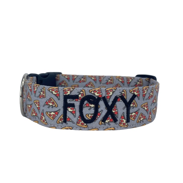 Pizza Dog Collar, Embroidered Dog Collar, Personalized Dog Collar, Custom Dog Collar, Large Dog Collar, Food dog collar, Engraved Buckle