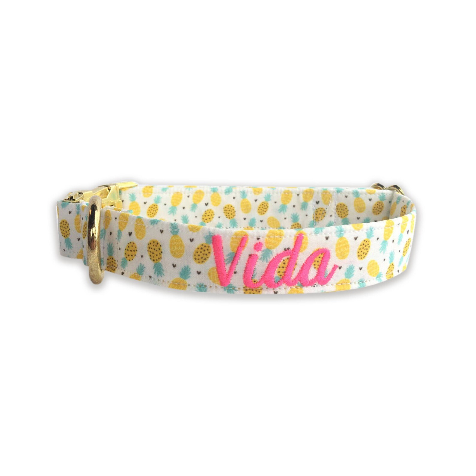 Pineapple Dog Collar Embroidered Dog Collar Personalized Dog Etsy