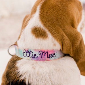 Embroidered Dog Collar, Personalized Dog Collar, Custom Dog Collar, Pink Tie Dye Collar, Rainbow Collar, Summer Dog Collar, Engraved Collar
