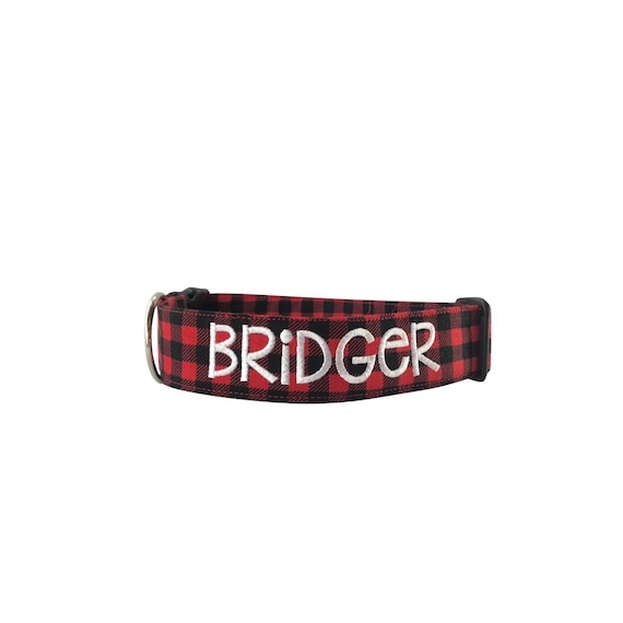Buffalo Plaid Dog Collar, Personalized Collar, Embroidered Collar, Christmas Collar, Plaid Dog Collar, Christmas Plaid Dog, Custom Collar