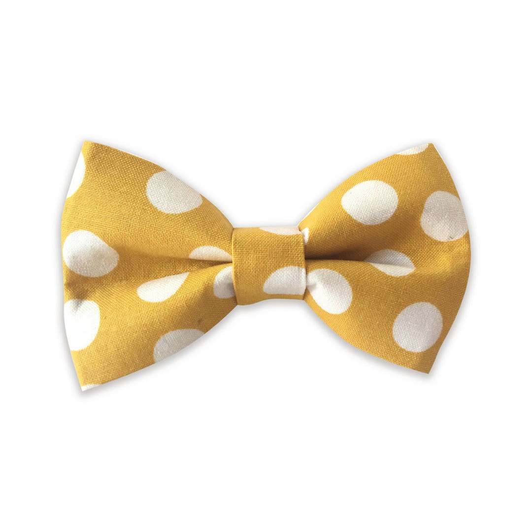 Yellow Polka Dot Dog Collar Bow Tie, Bow Tie for Dogs, Dog Bow Tie, Bow